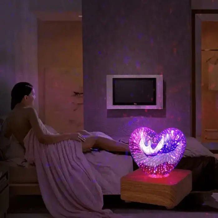 3D Herz Lampe in Schlafzimmer-Atmosphäre mit LED-Farben