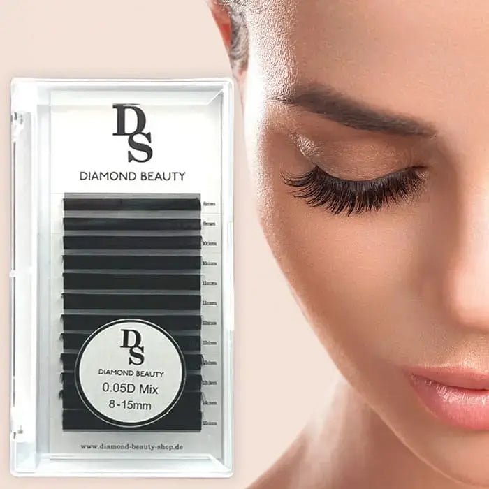 Glamora Beauty Easy Fan Lashes – hochwertige PBT Volumenwimpern in 0.05D Stärke, Mix 8–15mm