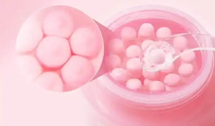 Detailaufnahme der Glamora Collagen Capsule Cream – rosa Kapseln mit aktiven Wirkstoffen für Hautstraffung und Feuchtigkeit