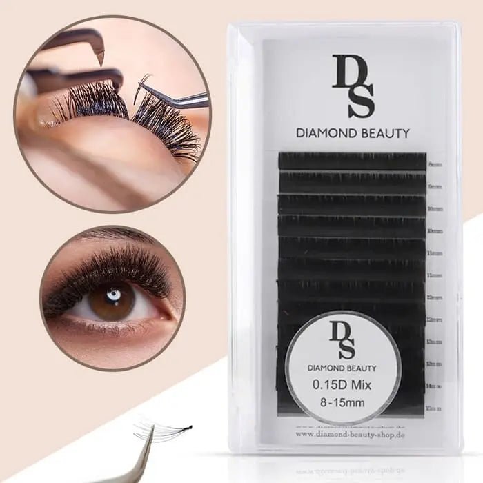 Professionelle 1:1 Klassik Wimpern von Glamora Beauty – Anwendung der Einzelwimpern für natürliche Wimpernverlängerung 0.15D Mix 8–15 mm