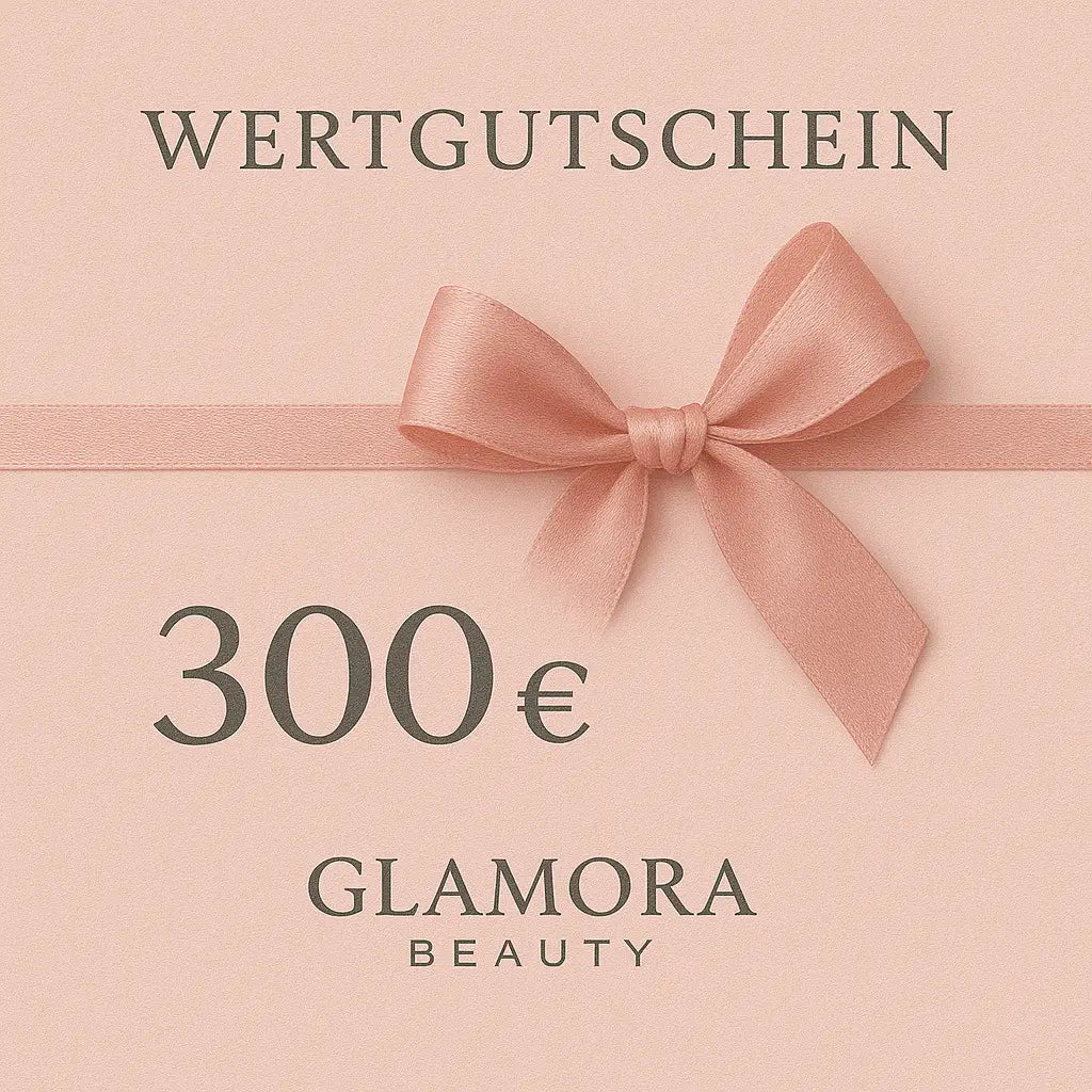 Glamora Beauty Wertgutschein 300 Euro im eleganten rosa Design mit Satin-Schleife – exklusiver Beauty Geschenkgutschein