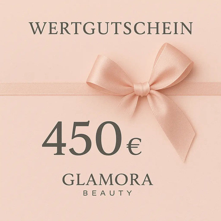 Glamora Beauty Wertgutschein 450 Euro in rosa Design mit Satin-Schleife – exklusiver Beauty Geschenkgutschein
