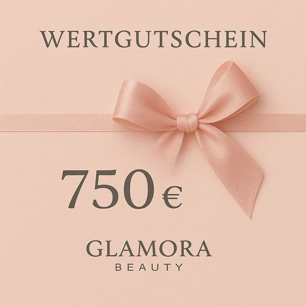 Glamora Beauty Wertgutschein 750 Euro, hochwertiges rosa Gutscheindesign mit Satin-Schleife