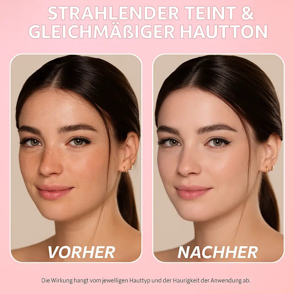 Vorher-Nachher-Vergleich der Glamora Collagen Night Wrapping Mask – strahlender Teint und gleichmäßiger Hautton nach Anwendung