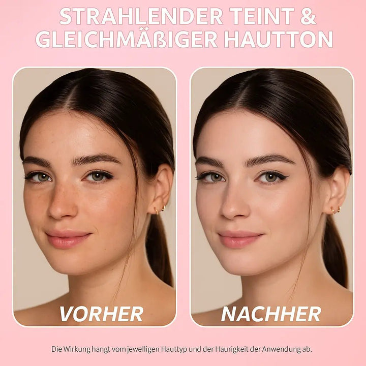 Vorher-Nachher-Vergleich der Glamora Collagen Night Wrapping Mask – strahlender Teint und gleichmäßiger Hautton nach Anwendung