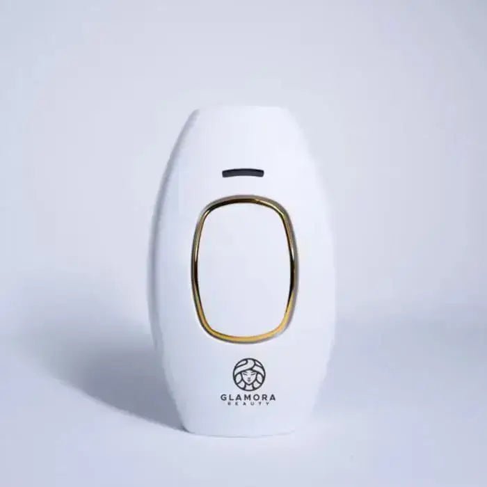 IPL Haarentfernungsgerät Glamora Beauty in Weiß – Vorderansicht des Geräts mit goldener Umrandung