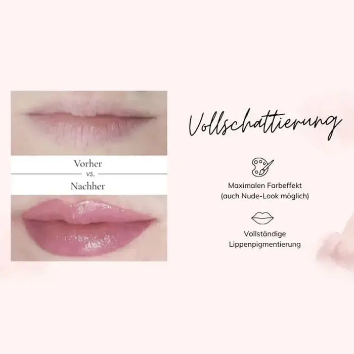 Permanent Make-up Vollschattierung mit vollständiger Lippenpigmentierung und Farbtiefe